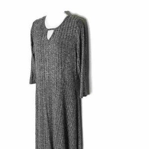 DownEast Sweater Dress Womens L Gray Ribbed Long Sleeves Stretch Lightweight